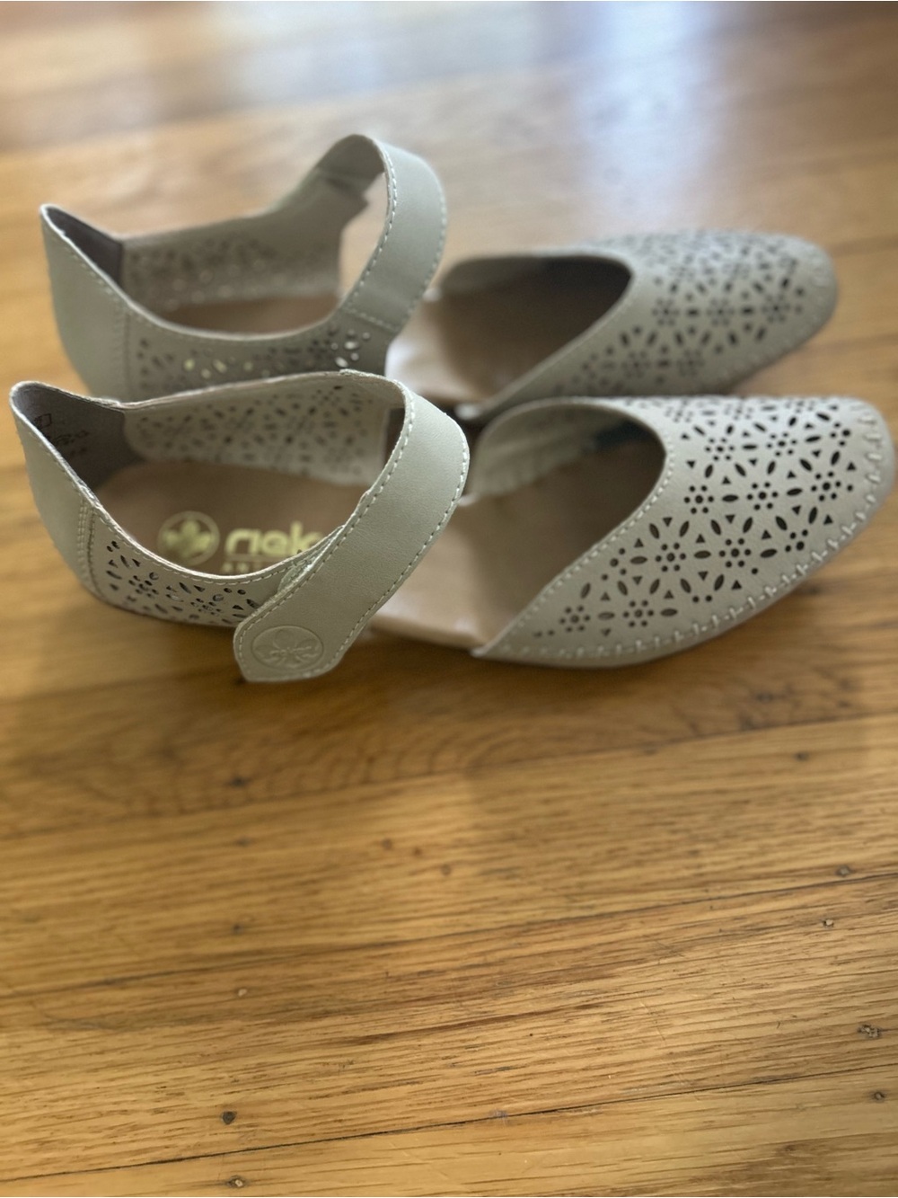 Rieker Laser-Cut Mary Jane Flats in Light Taupe